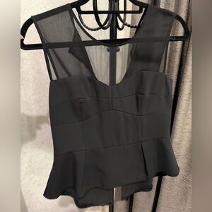 BCBG MAXARIA Chic Black Peplum Mesh Top size medium